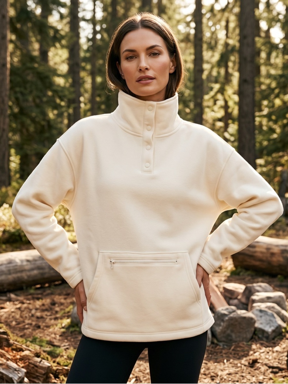 Zenana Outfitters Cream Fleece Pullover with High Collar